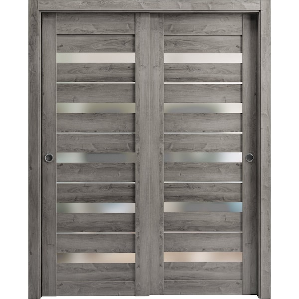 Sartodoors Sturdy Barn Door 30 x 80in, Matte Black Clear Glass, 6.6FT Rail Hangers Heavy Hardware Set LUCIA2166BD-B-BLK-30 - main